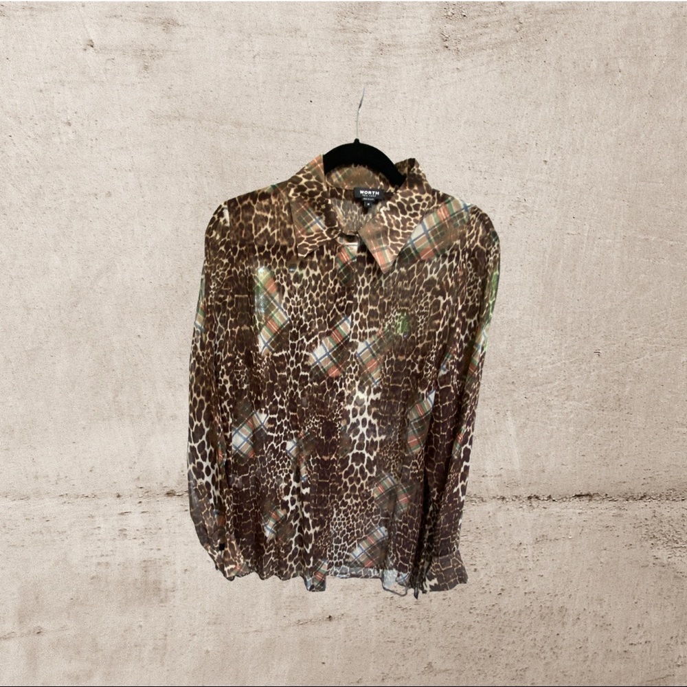 Worth Leopard/Plaid Silk Top